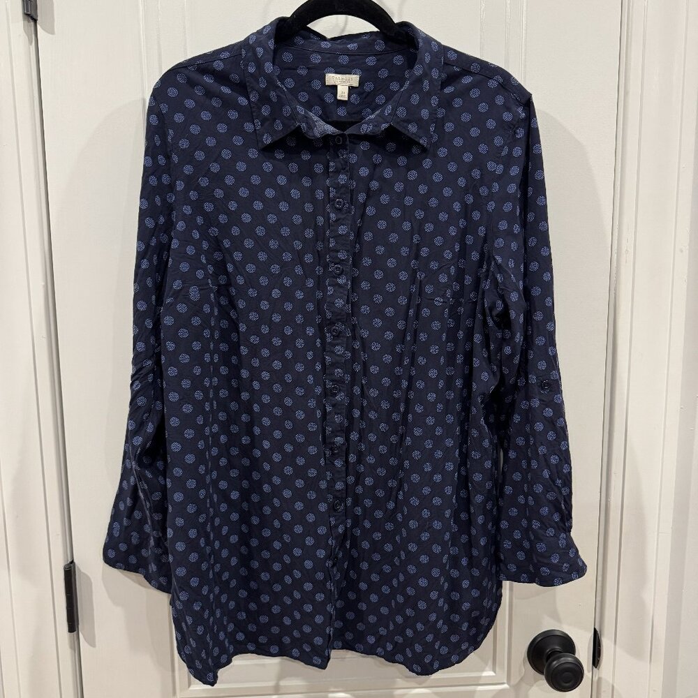 Talbots 2xl Long-Sleeve Button Down Navy Blue w/ Light Blue Dots EUC Workwear